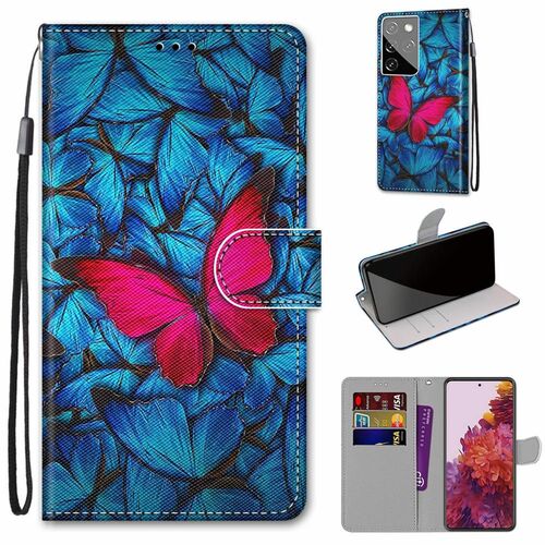 Samsung Galaxy S21 Ultra Tasche Handy H�lle Schutz-Cover Flip-Case mit Kartenfach Schmetterling