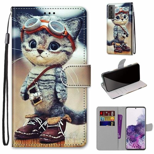 Samsung Galaxy S21 Plus Tasche Handy H�lle Schutz-Cover Flip-Case mit Kartenfach Katze