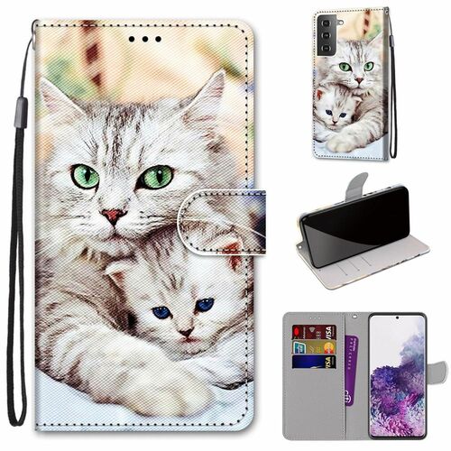 Samsung Galaxy S21 Plus Tasche Handy H�lle Schutz-Cover Flip-Case mit Kartenfach Katzen