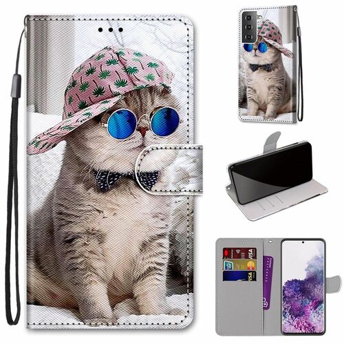 Samsung Galaxy S21 Plus Tasche Handy H�lle Schutz-Cover Flip-Case mit Kartenfach Katze