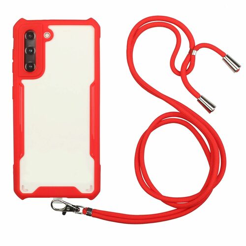 Handykette f�r Samsung Galaxy S21 - Smartphone Necklace H�lle mit Band - Schnur mit Case zum umh�ngen in Rot