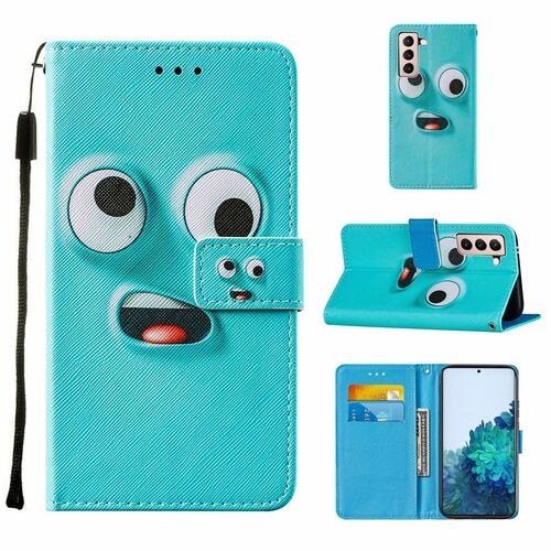 Samsung Galaxy S21 Plus Tasche Handy H�lle Schutz-Cover Flip-Case mit Kartenfach Big Eyes Blau