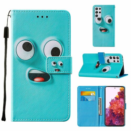 Samsung Galaxy S21 Ultra Tasche Handy H�lle Schutz-Cover Flip-Case mit Kartenfach Big Eyes Blau