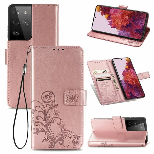 Samsung Galaxy S21 Ultra Handy H�lle Schutz-Tasche Cover Flip-Case Kartenfach Rosa