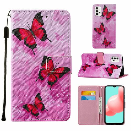 Samsung Galaxy A32 5G Tasche Handy H�lle Schutz-Cover Flip-Case mit Kartenfach Schmetterlinge Pink