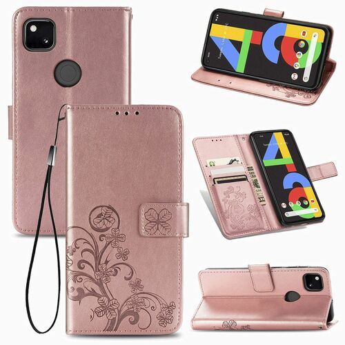 Google Pixel 4A Handy H�lle Schutz Tasche Cover Flip Case Kartenfach Rosa