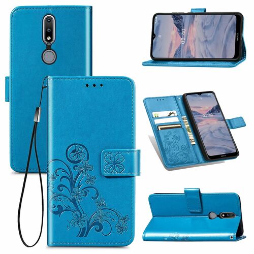 Nokia 2.4 Handy H�lle Schutz Tasche Cover Flip Case Kartenfach Blau
