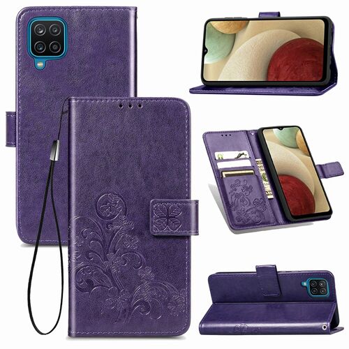 Samsung Galaxy A12 Handy H�lle Schutz Tasche Cover Flip Case Kartenfach Violett