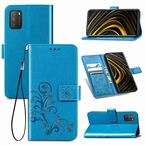 Xiaomi Poco M3 Handy H�lle Schutz Tasche Cover Flip Case Kartenfach Blau