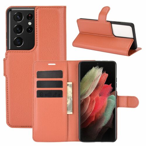 Samsung Galaxy S21 Ultra Handyh�lle Schutztasche Case Cover Klapptasche Braun