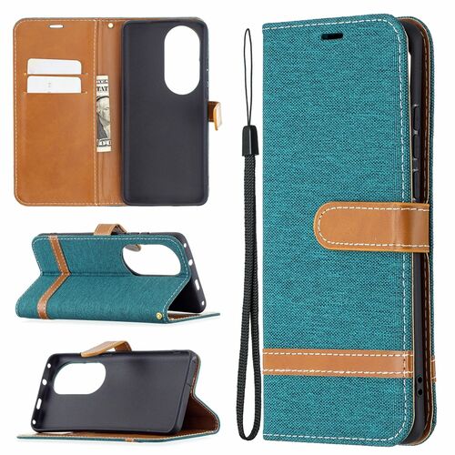 Handyh�lle f�r Huawei P50 Pro Schutztasche Wallet Cover 360 Case Etuis Gr�n