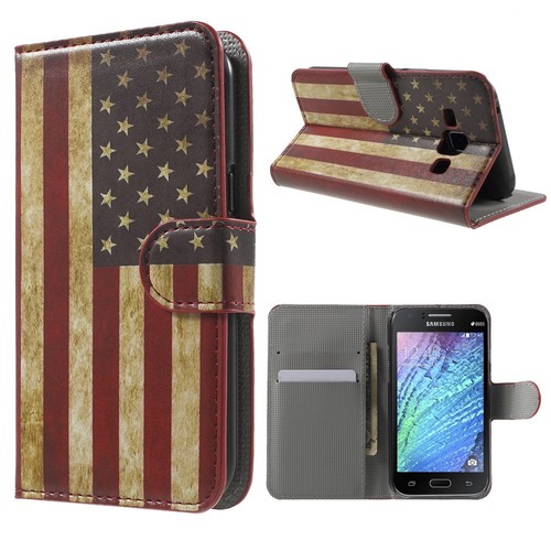 Handyh�lle Tasche f�r Handy Samsung Galaxy J1 Retro Fahne USA
