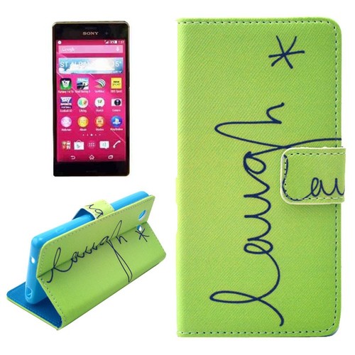 Handyh�lle Tasche f�r Handy Sony Xperia Z4 Compact Schriftzug Laugh / Lachen Gr�n