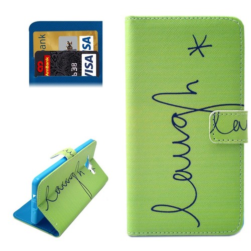 Handyh�lle Tasche f�r Handy Samsung Galaxy A7 Schriftzug Laugh / Lachen Gr�n