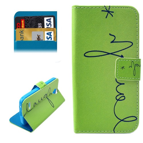 Handyh�lle Tasche f�r Handy Alcatel OneTouch Fire E Schriftzug Laugh / Lachen Gr�n