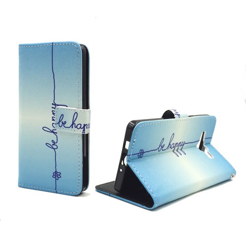 Handyh�lle Tasche f�r Handy Samsung Galaxy A5 Schriftzug Be Happy Blau