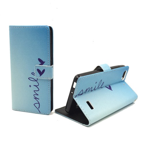 Handyhlle Tasche fr Handy Huawei G Play Mini Schriftzug Smile Blau