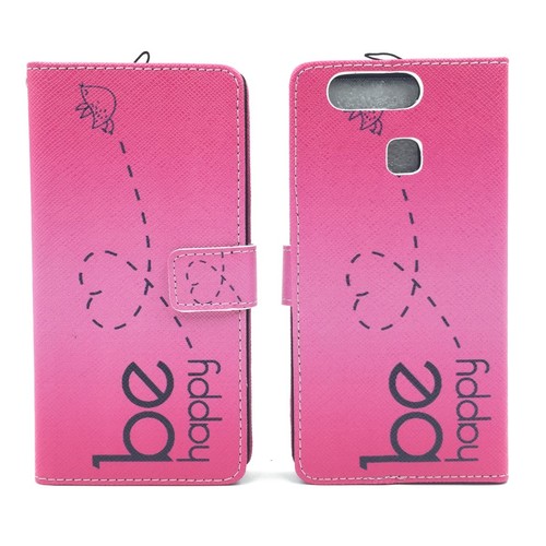 Handyh�lle Tasche f�r Handy Huawei P9 Be Happy Pink