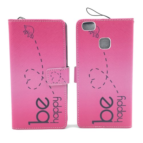 Handyh�lle Tasche f�r Handy Huawei P9 Lite Be Happy Pink