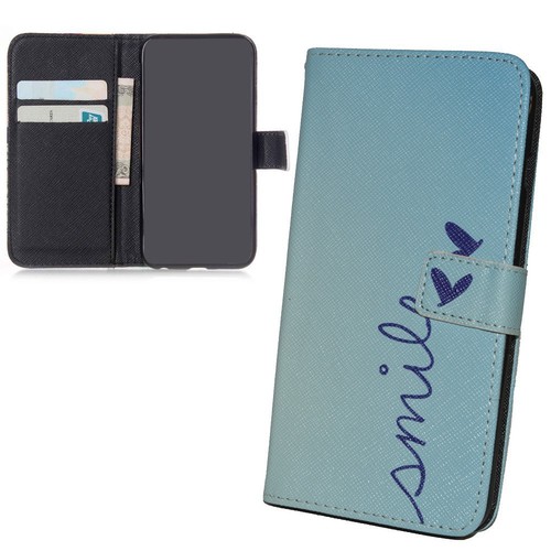 Handyhlle Tasche fr Handy Samsung Galaxy S6 Edge+  Schriftzug Smile Blau