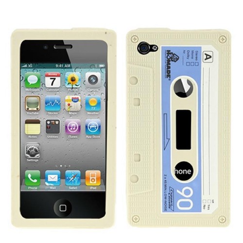 Silikon H�lle Retro Kassette grau f�r iPhone 4 Grau