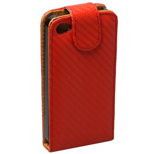 Handy Tasche Flip d�nn Carbon Look f�r Handy iPhone 4 / 4s rot