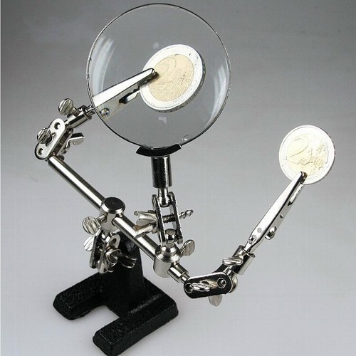 Dritte Hand mit Lupe und Klemmen L�thilfe mit Gussfuss, 2,5x Vergr��erung