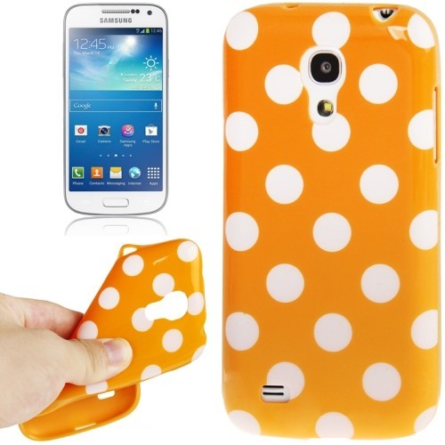 Schutzh�lle Punkte TPU Case f�r Handy Samsung Galaxy S4 mini i9190 orange/weiss