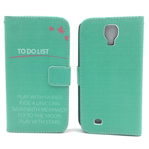 Handyh�lle Tasche f�r Handy Samsung Galaxy S4 TO DO LIST T�rkis