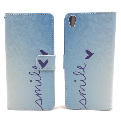  Handyh�lle Tasche f�r Case Handy Sony Xperia XA Schriftzug Smile Blau