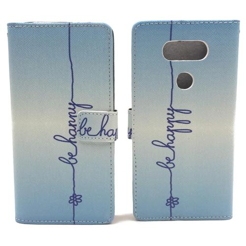 Handyh�lle Tasche f�r Handy LG G5 Schriftzug Be Happy Blau