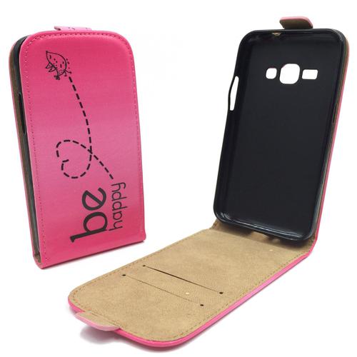 Handyh�lle Tasche f�r Handy Samsung Galaxy J1 2016 Be Happy Pink