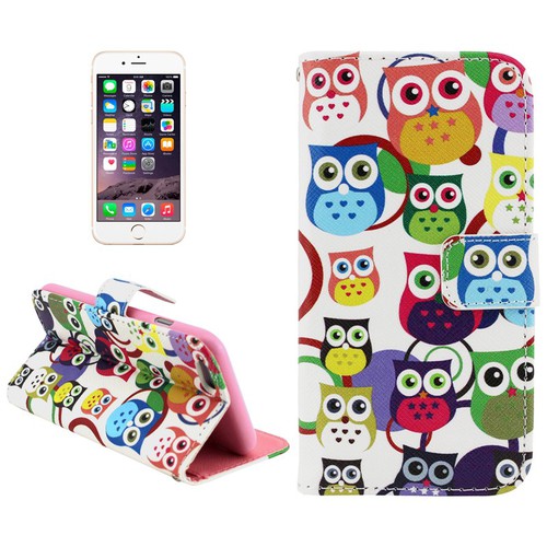 Schutzh�lle Handytasche (Flip Quer) f�r Handy Apple iPhone 6 Plus Bunte Eulen Versammlung