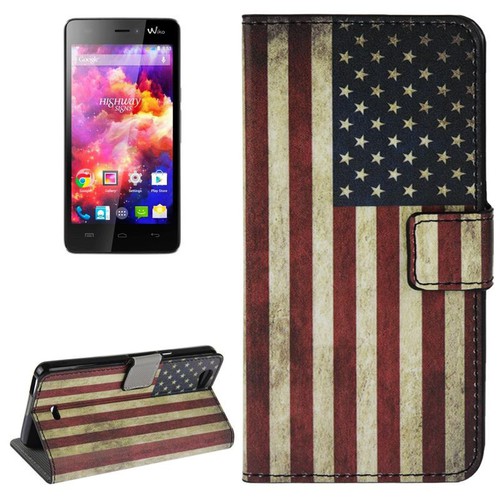 Schutzh�lle Handytasche (Flip Quer) f�r Handy Wiko Highway Signs Retro Fahne USA