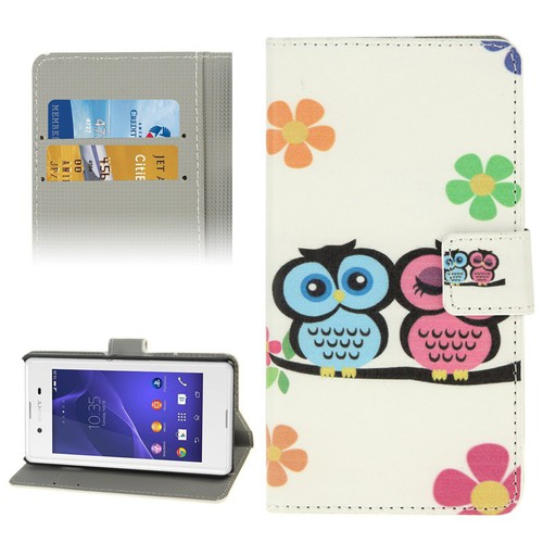 Handyh�lle Tasche f�r Handy Sony Xperia E3 Motiv Verliebtes Eulen Paar