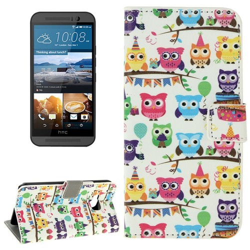 Handyh�lle Tasche f�r Handy HTC One M9 Bunte Eulen Party
