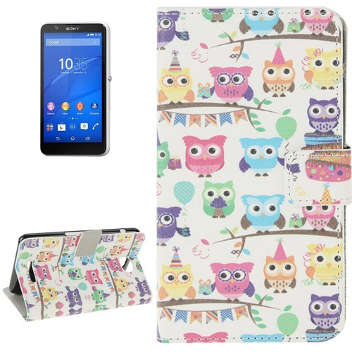 Handyh�lle Tasche f�r Handy Sony Xperia E4 Bunte Eulen Party