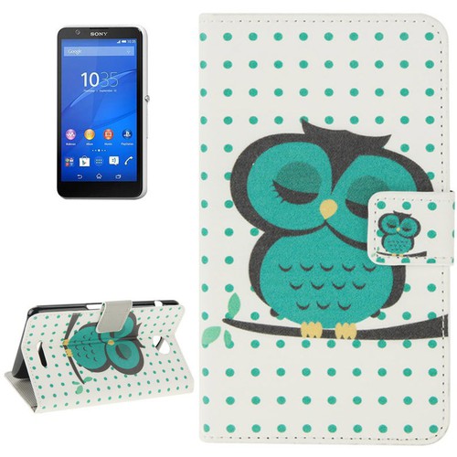 Handyh�lle Tasche f�r Handy Sony Xperia E4 Dicke Eule auf Ast