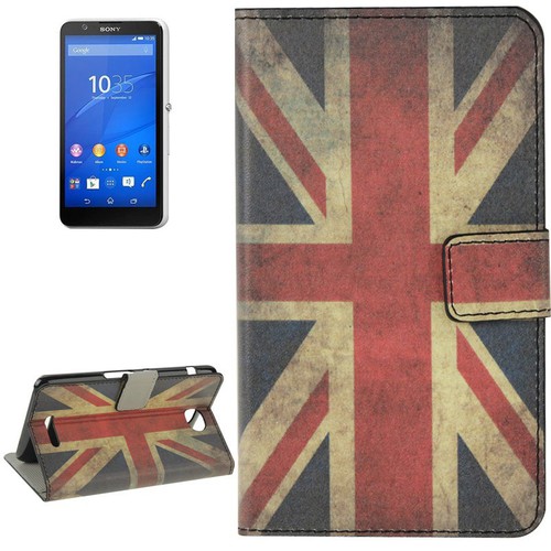 Handyh�lle Tasche f�r Handy Sony Xperia E4 Retro Fahne England