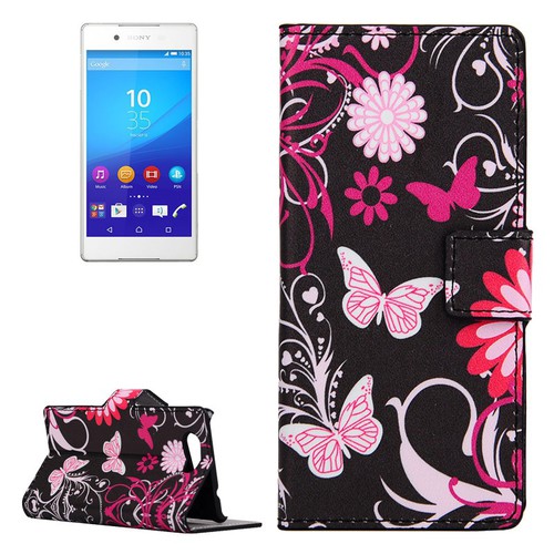 Handyh�lle Tasche f�r Handy Sony Xperia Z4 Compact Schmetterlinge Schwarz / Pink