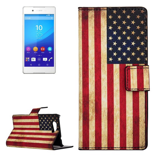 Handyh�lle Tasche f�r Handy Sony Xperia Z4 Compact Retro Fahne USA