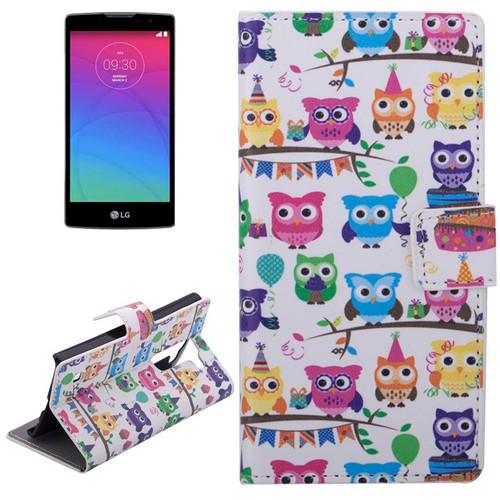 Handyh�lle Tasche f�r Handy LG Spirit Bunte Eulen Party