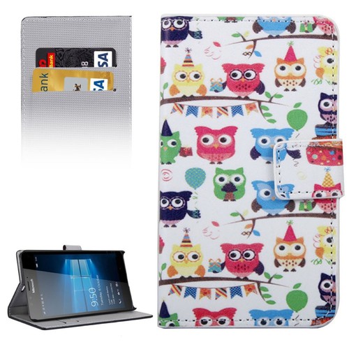Handyh�lle Tasche f�r Handy Microsoft Lumia 950 XL Eulen Party