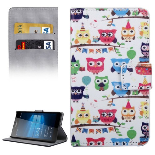 Handyh�lle Tasche f�r Handy Microsoft Lumia 950 Eulen Party