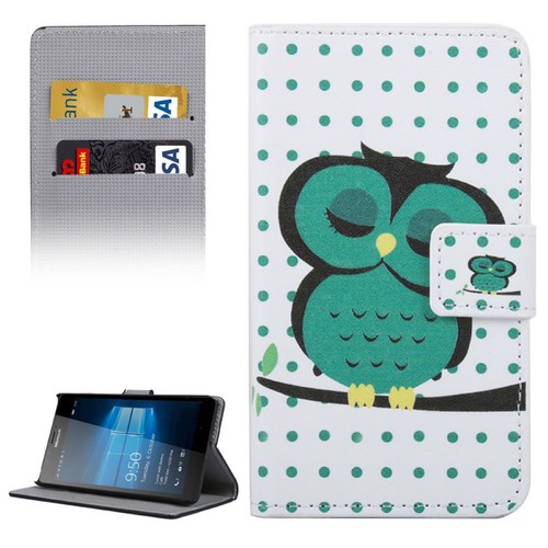 Handyh�lle Tasche f�r Handy Microsoft Lumia 950 Dicke Eule auf Ast