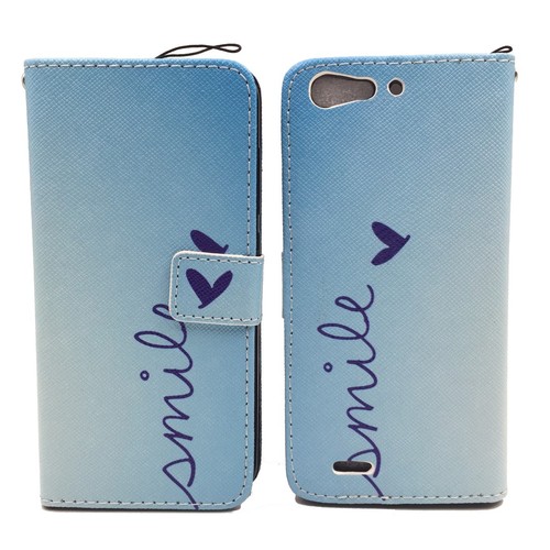 Handyh�lle Tasche f�r Handy ZTE Blade V6 Schriftzug Smile Blau