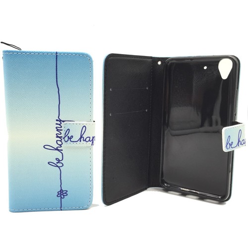 Handyh�lle Tasche f�r Handy Wiko Pulp Schriftzug Be Happy Blau