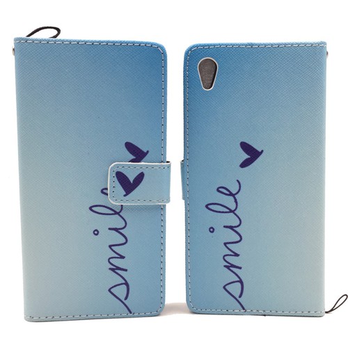 Handyh�lle Tasche f�r Handy Sony Xperia Z5 Premium Schriftzug Smile Blau