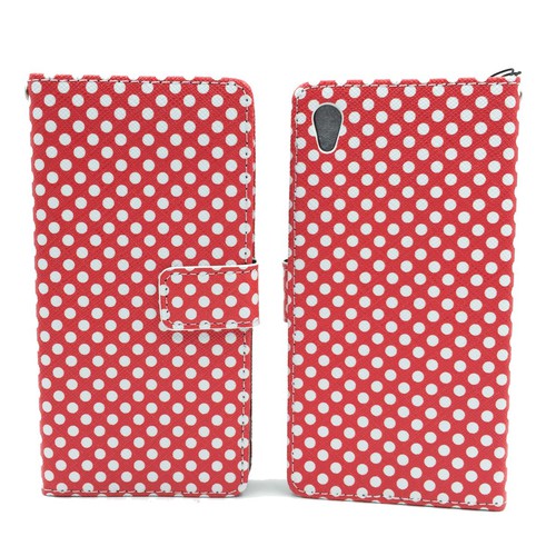 Handyh�lle Tasche f�r Handy Sony Xperia Z5 Premium Polka Dot Rot