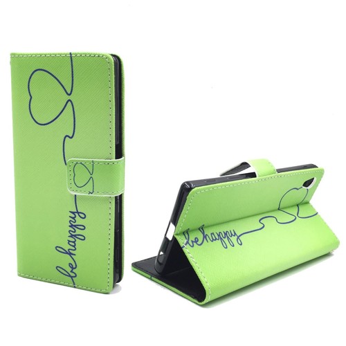 Handyh�lle Tasche f�r Handy Sony Xperia Z5 Premium Be Happy Gr�n
